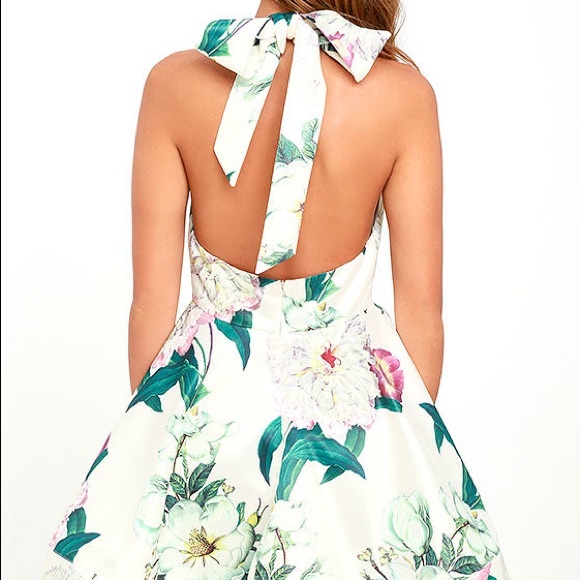 Lulus Hydrangea Haven Cream Floral Print Skater Dress - Picture 2 of 8